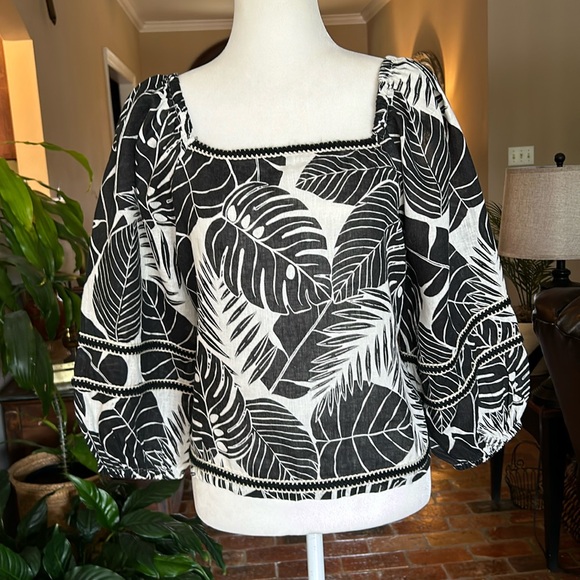Cynthia Rowley 100% linen on/off the shoulder tropical print top sz XL - Picture 1 of 13